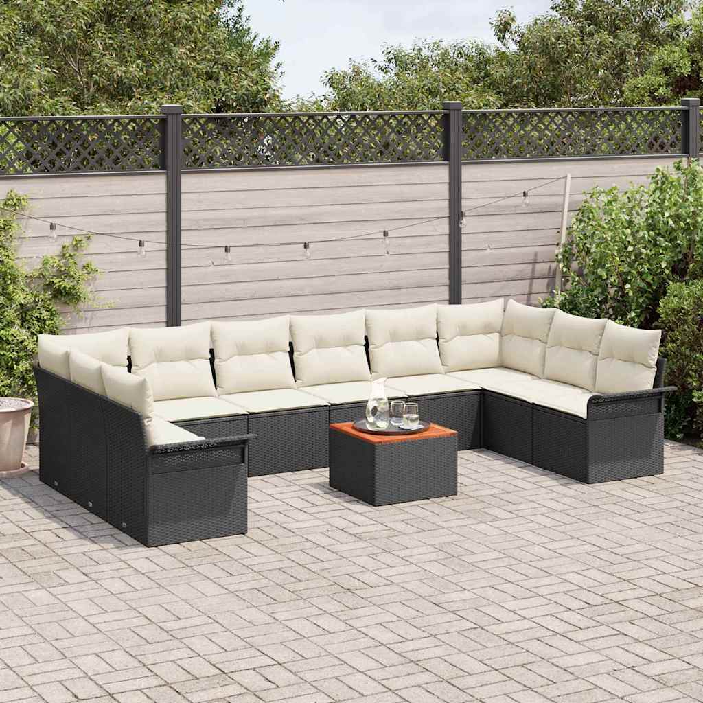 Garten-Sofa-Set 11 pcs Schwarz und Creme 55 x 55 x 37 cm